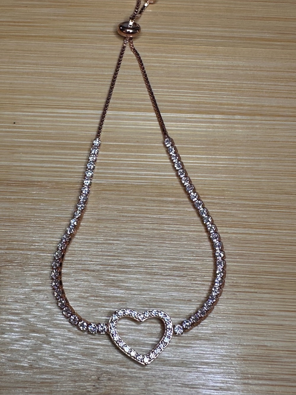 Rose Gold Heart Tennis Bracelet with Crystal Accents completely adjustable